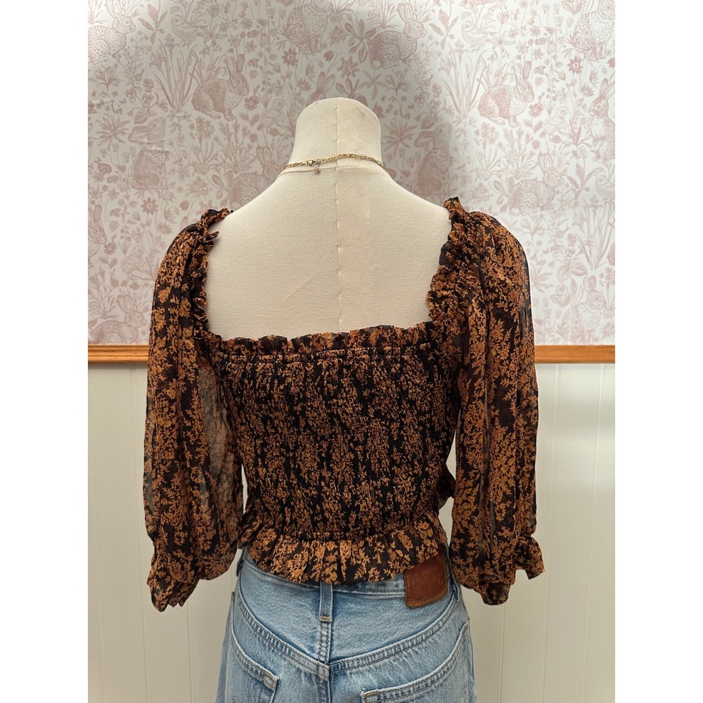O.VIANCA Smocked Floral Crop Top – Size Large - Picture 5 of 6